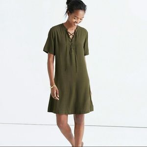 Madewell Novella Lace-Up dress olive green